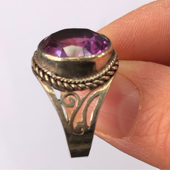 Purple Amethyst gemstone silver ring - vintage handcrafted - Picture 3 of 5